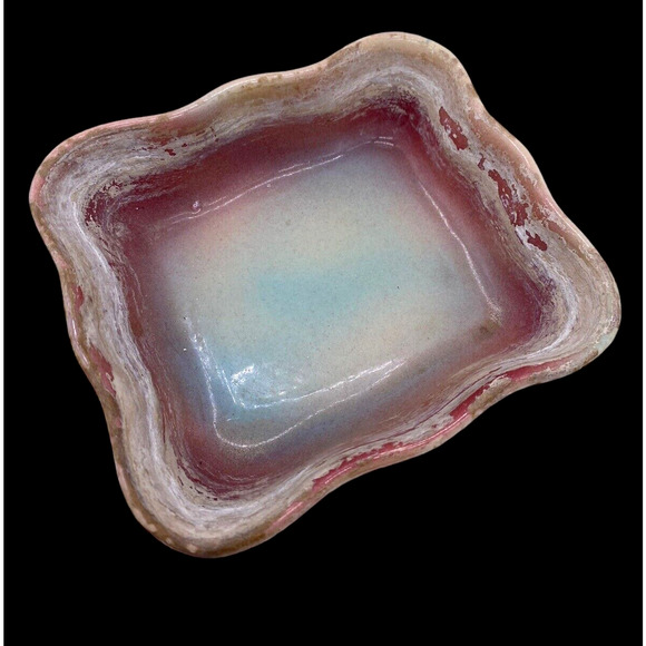 Earthenware Pottery Soap Dish Square USA Made Vintage Pink Green Tan Vintage 5" - Picture 1 of 11